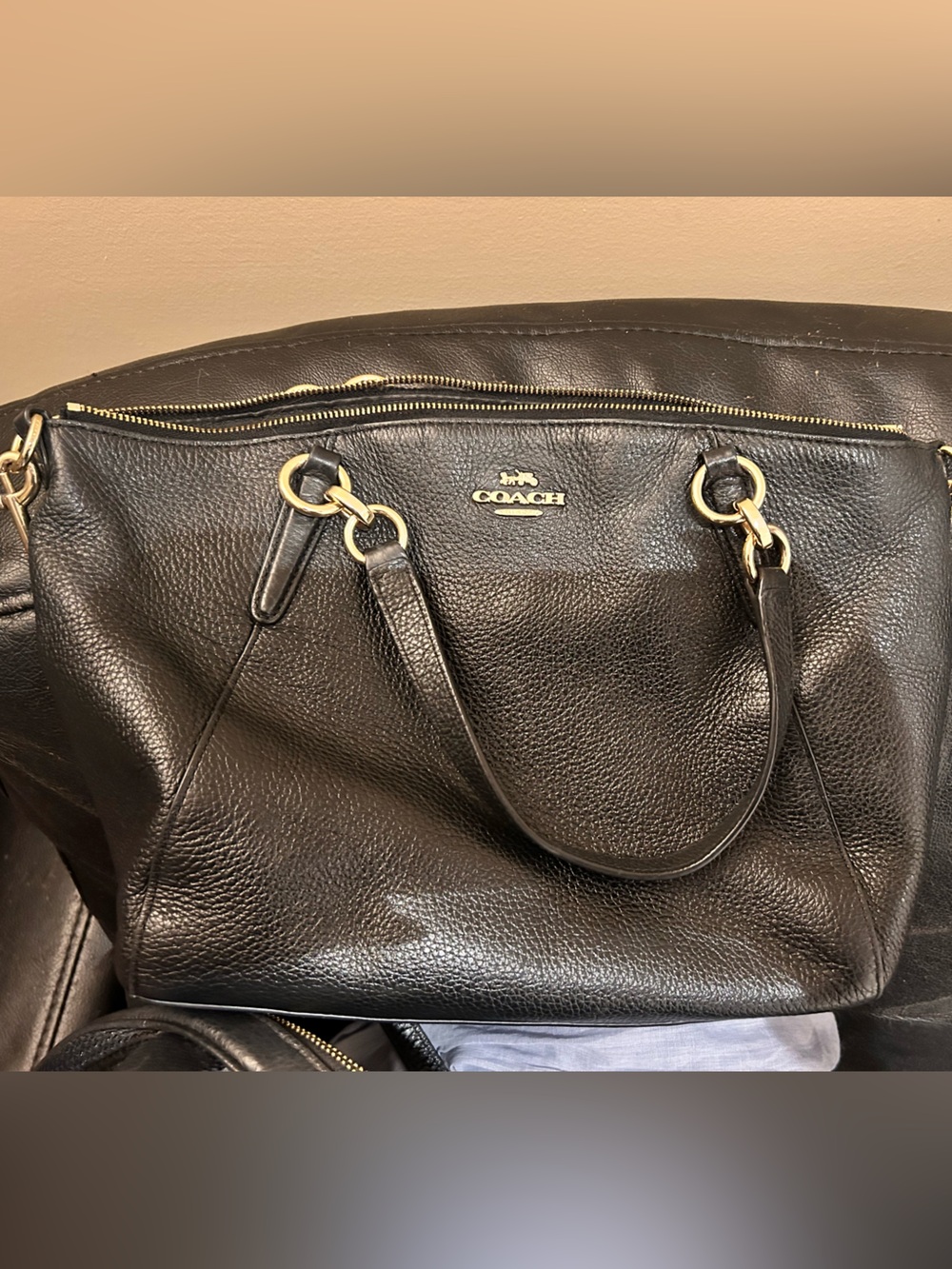 Coach Black Pebbled Leather Cross Body Bag with Gold Hardware